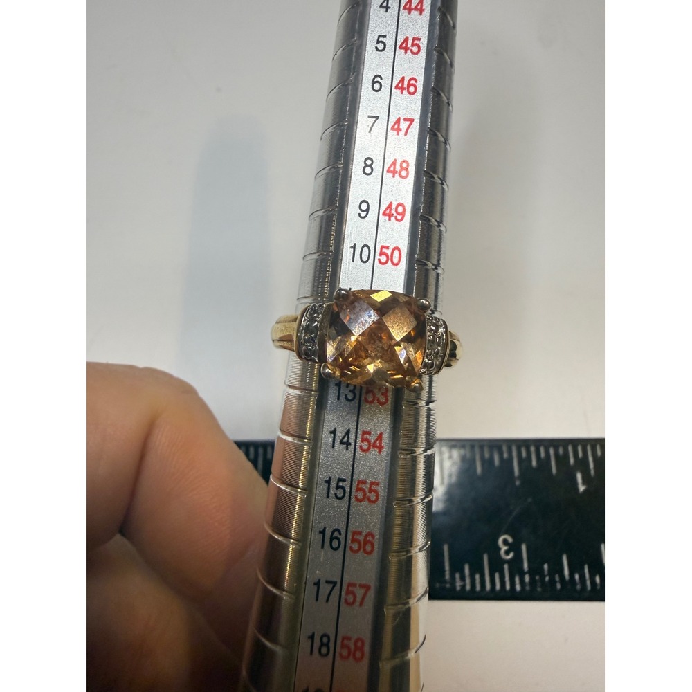 Gold Tone Cushion Cut Champagne‎ Stone Cocktail Ring Size 6.25 Accent Stones